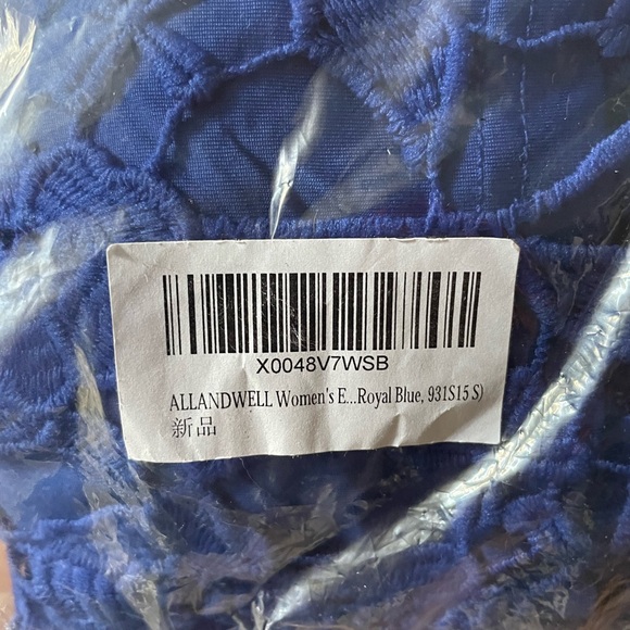 NWT ALLANDWELL Women's Floral Lace V Short Sleeves Knee Length Blue Dress Small - Picture 9 of 13